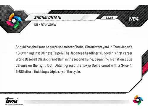 Tarjeta Topps Now Shohei Ohtani Wbc Grand Slam