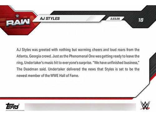 Topps Now Wwe Aj Styles (carta Individual)