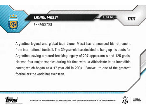 Topps Now Lionel Messi Retiro Argentina 2026 - Carta 1